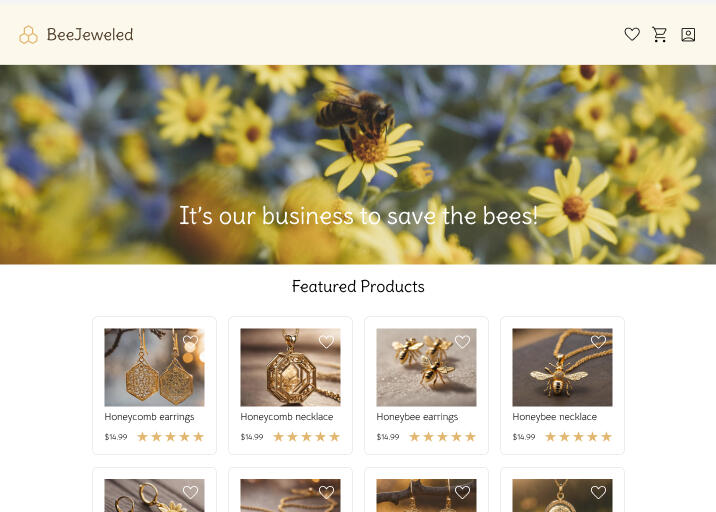 The BeeJeweled home page with images