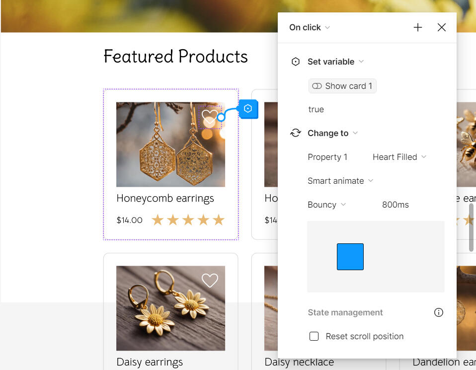 The interaction menu for the favorite button